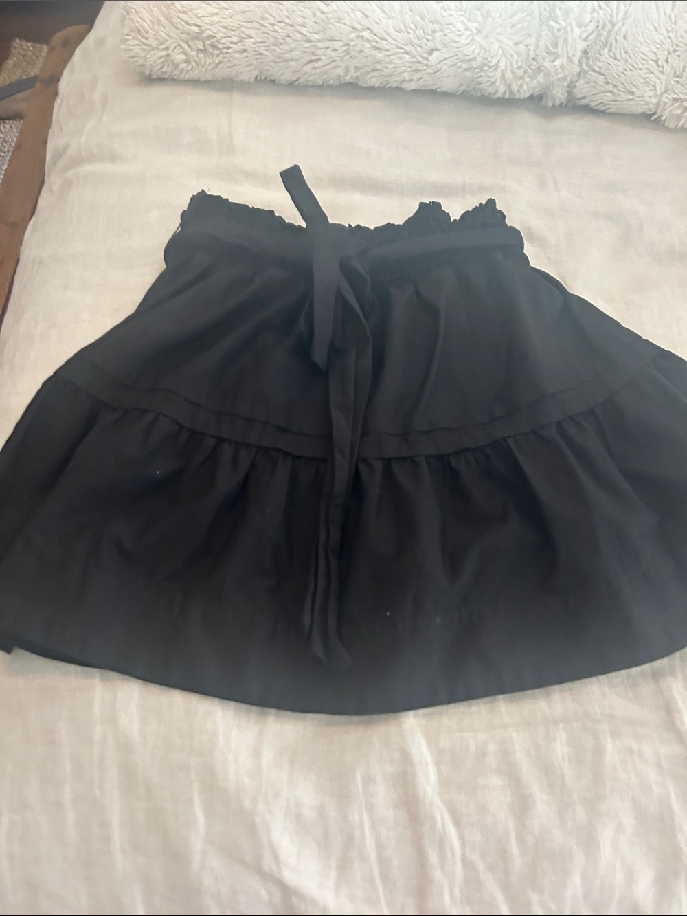 Anthropologie Black Tiered Tie-Waist Mini Skirt